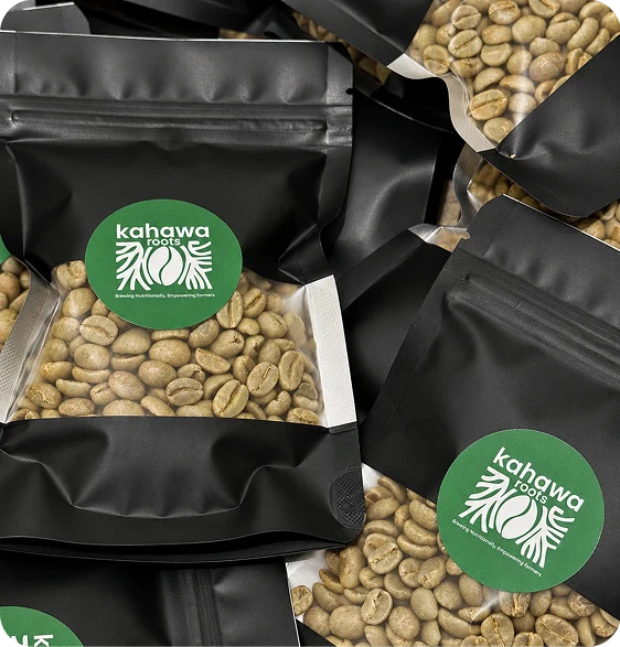 Kahawa Roots green coffee in branded packaging